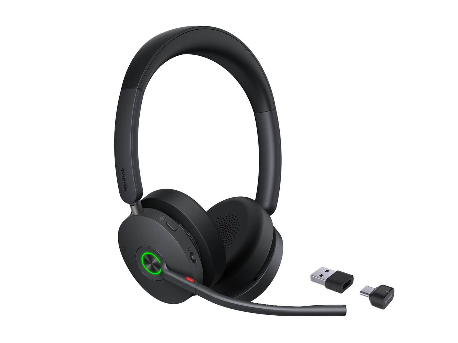 Yealink BH74 black wireless UC stereo BT ANC headset with green LED and USB adapters