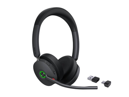 Yealink BH74 black wireless UC stereo BT ANC headset with green LED and USB adapters