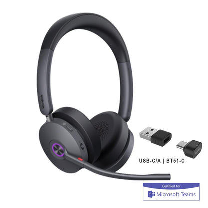 Yealink BH74-MS-C/A black wireless Bluetooth ANC headset with purple lighting