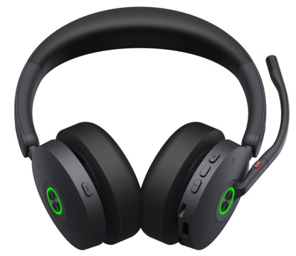 Yealink BH74 black wireless UC stereo headset with green LED earcup lights
