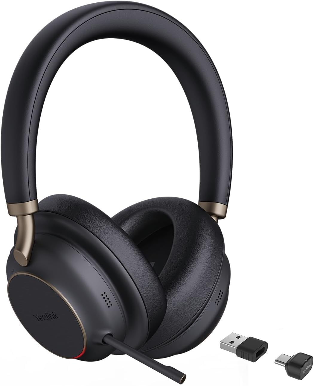 Black Yealink BH76 Plus UC ANC stereo headset with Koss logo and gold accents