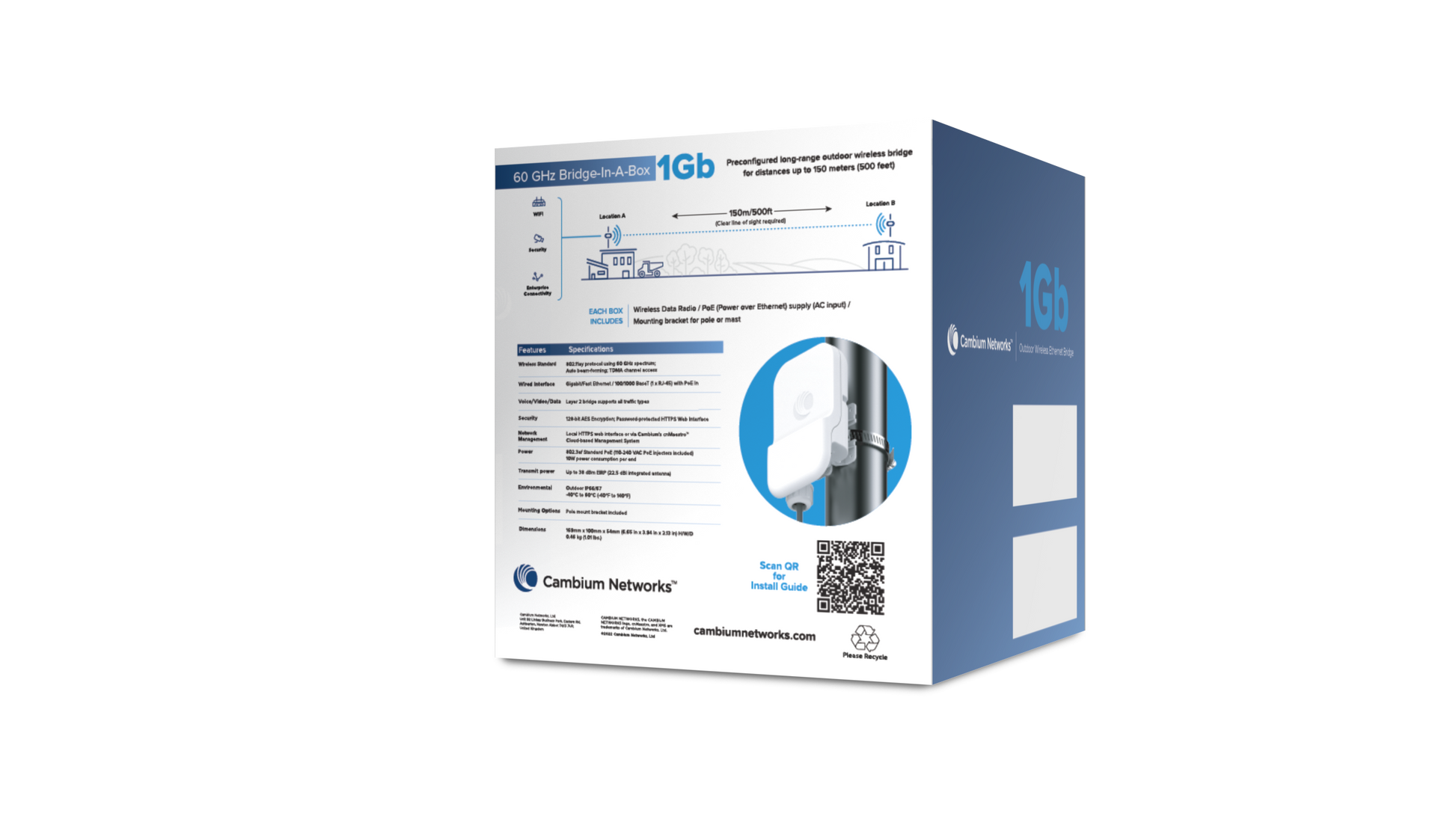 Cambium Networks cnWave 60GHz 1Gbps bridge white plastic router adapter in box