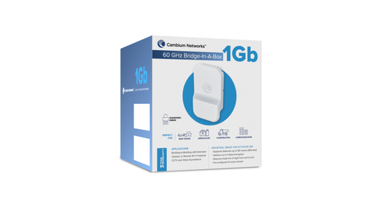 Cambium Networks cnWave 60GHz 1Gbps bridge-in-a-box in blue white box