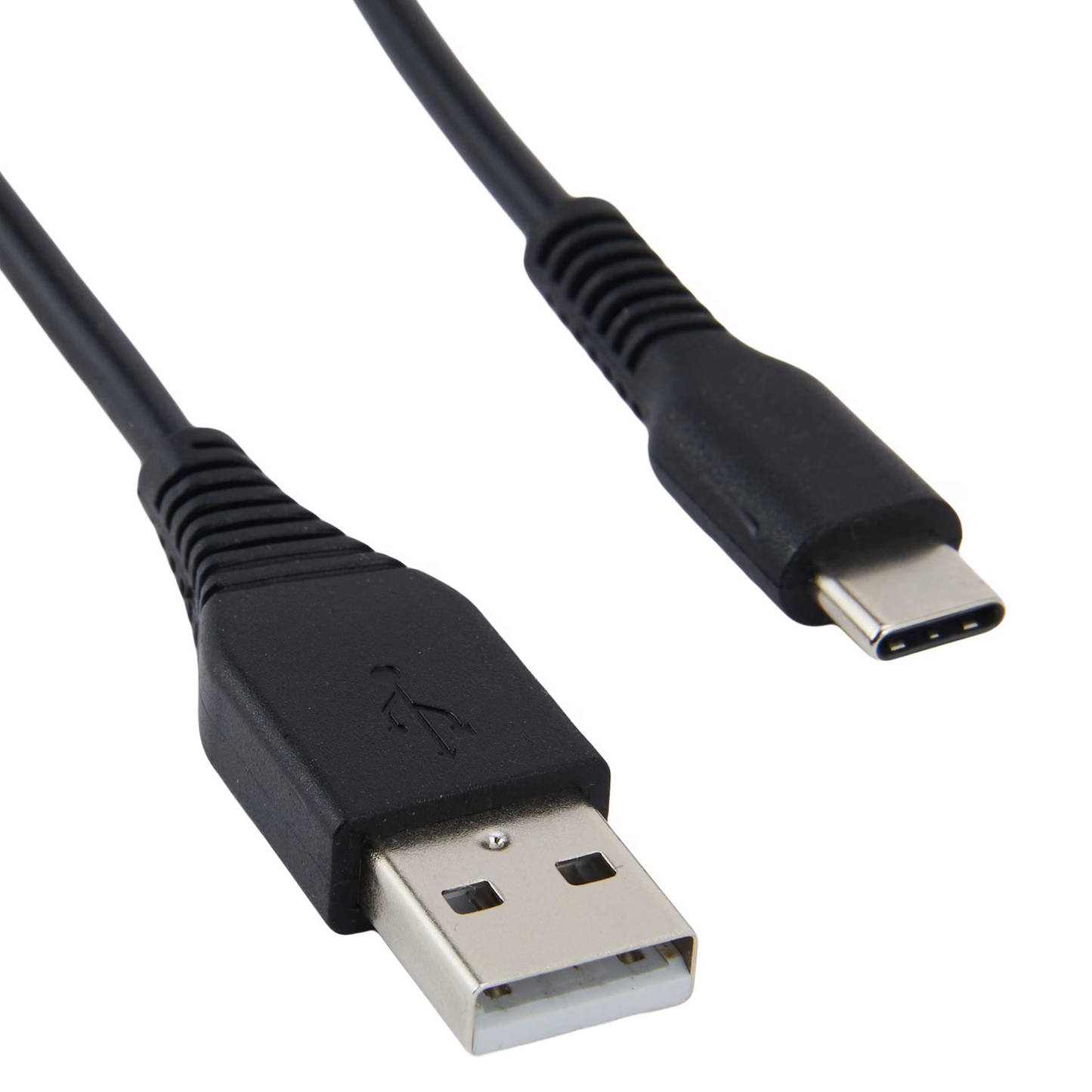 Black 2m usb-a to usb-c cable with usb 3.0 5gbps speed, molded plastic connectors, and metallic contacts