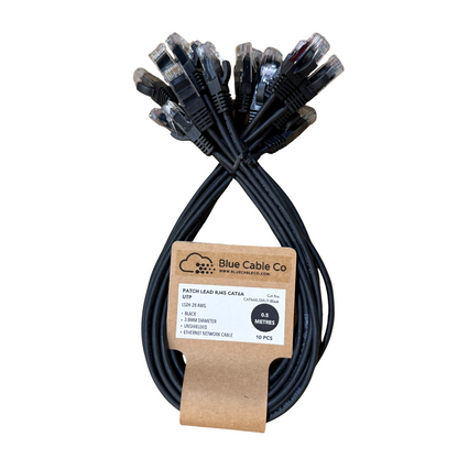 Bundle of 10 black 0.5m CAT6A UTP LSZH Ethernet patch cables by Blue Cable Co