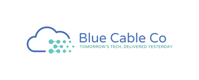 Blue cable co logo featuring a stylized blue cloud with pixelated teal cable design.