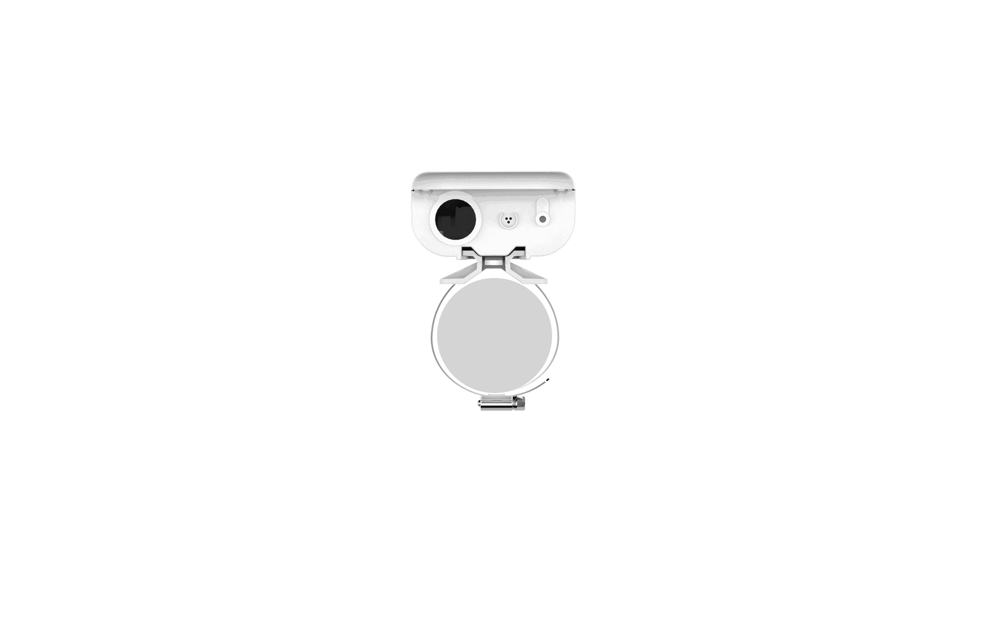 Cambium cnWave 60GHz white security camera with circular base and bracket