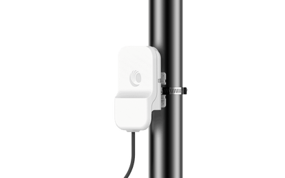 Cambium cnWave 60GHz white rectangular wireless access point on pole