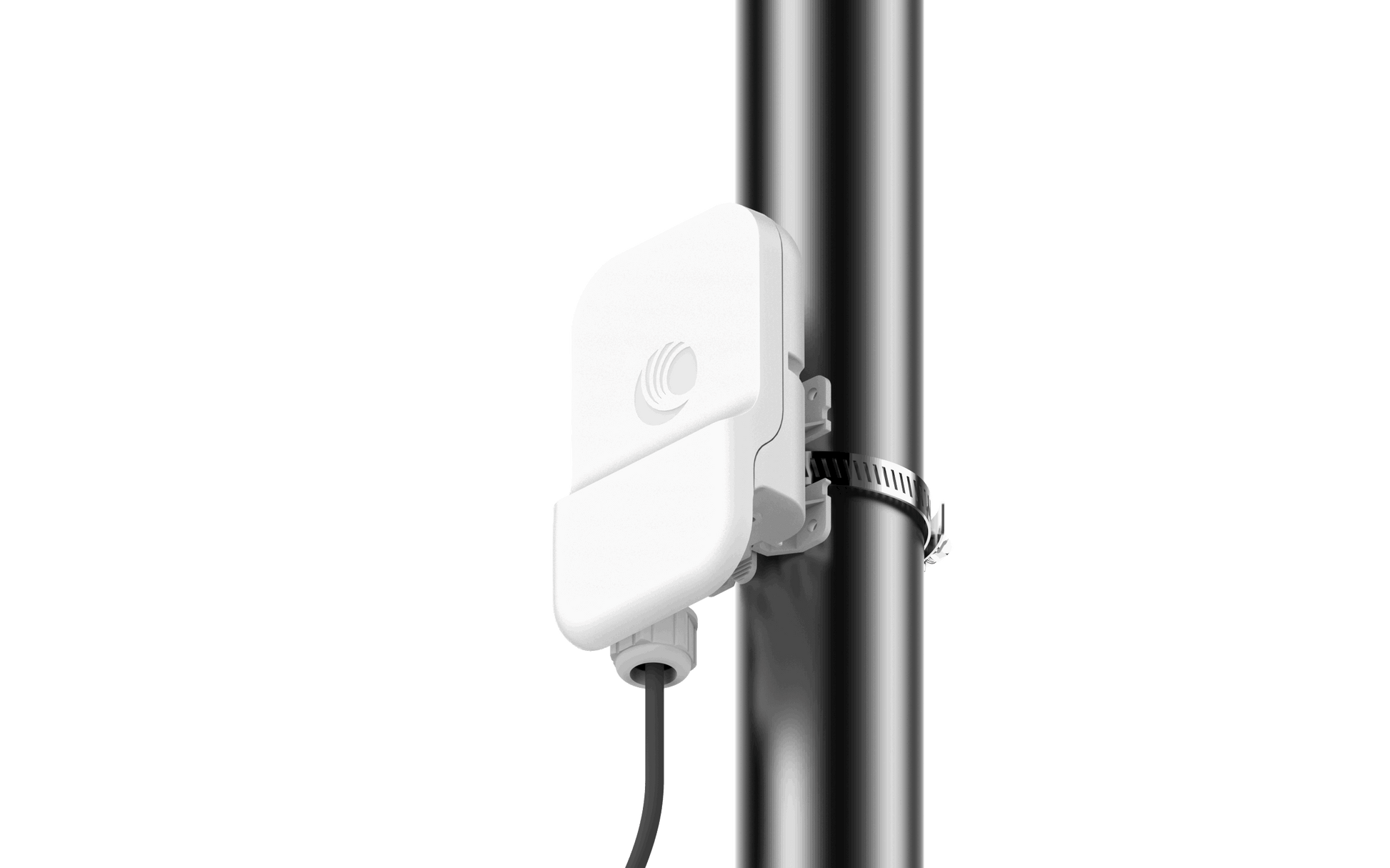 Cambium cnWave 60GHz white rectangular access point on pole clamp