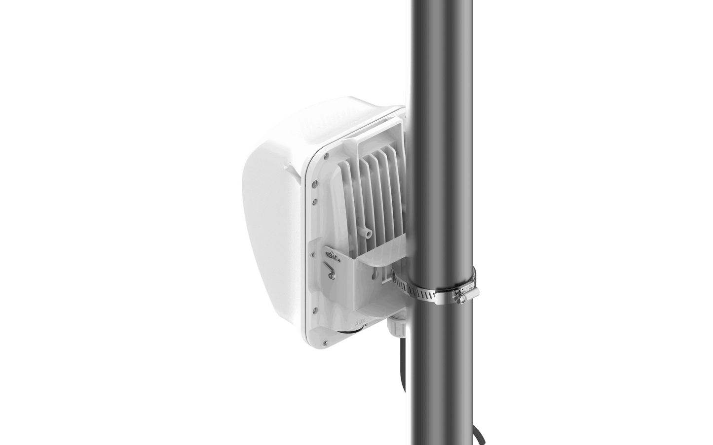 Cambium cnWave 60GHz bridge white outdoor AP on pole with cooling fins