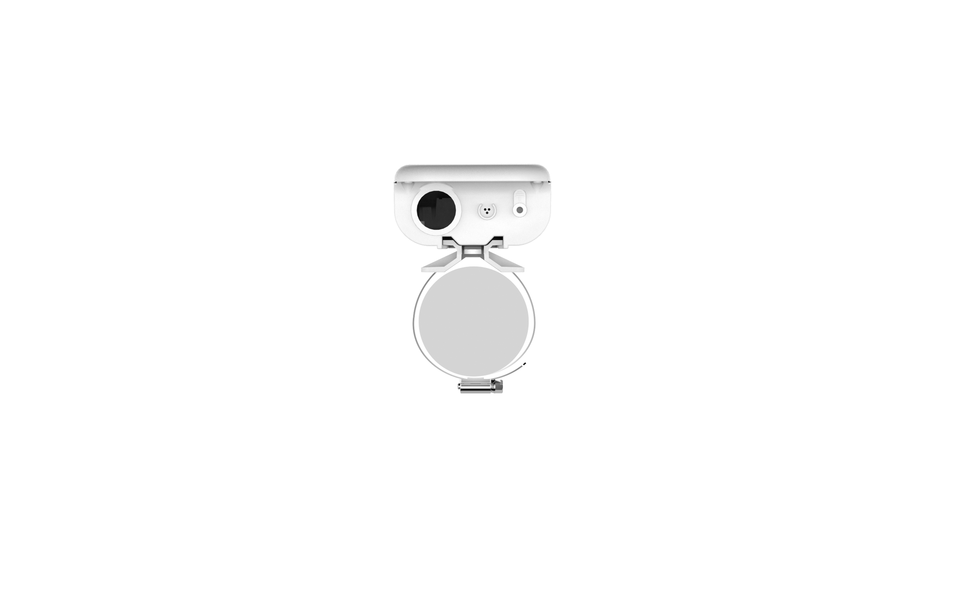 Cambium cnWave 60GHz white security camera with circular base and bracket