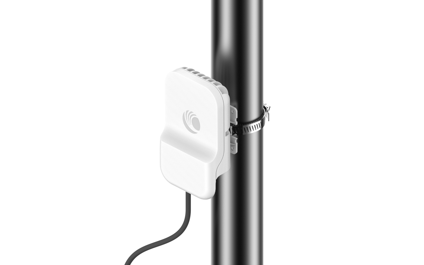 Cambium cnWave 60GHz white rectangular wireless access point mounted on pole