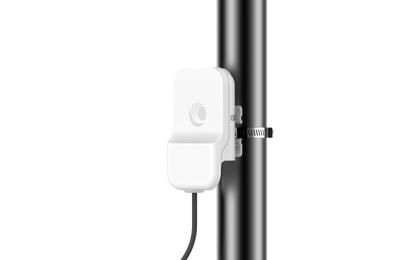 Cambium cnWave 60GHz white rectangular wireless access point on pole
