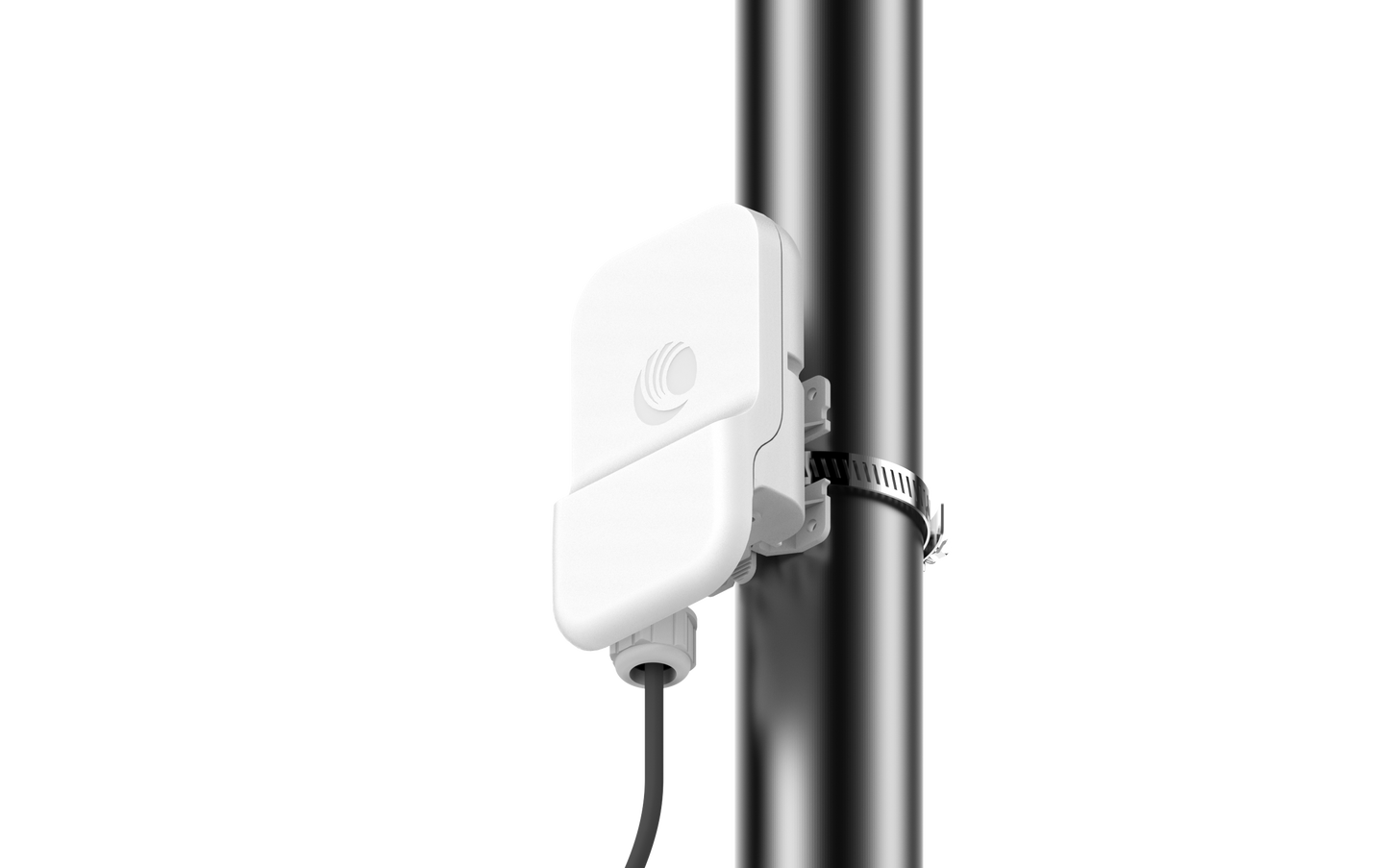 Cambium cnWave 60GHz white rectangular access point on pole clamp