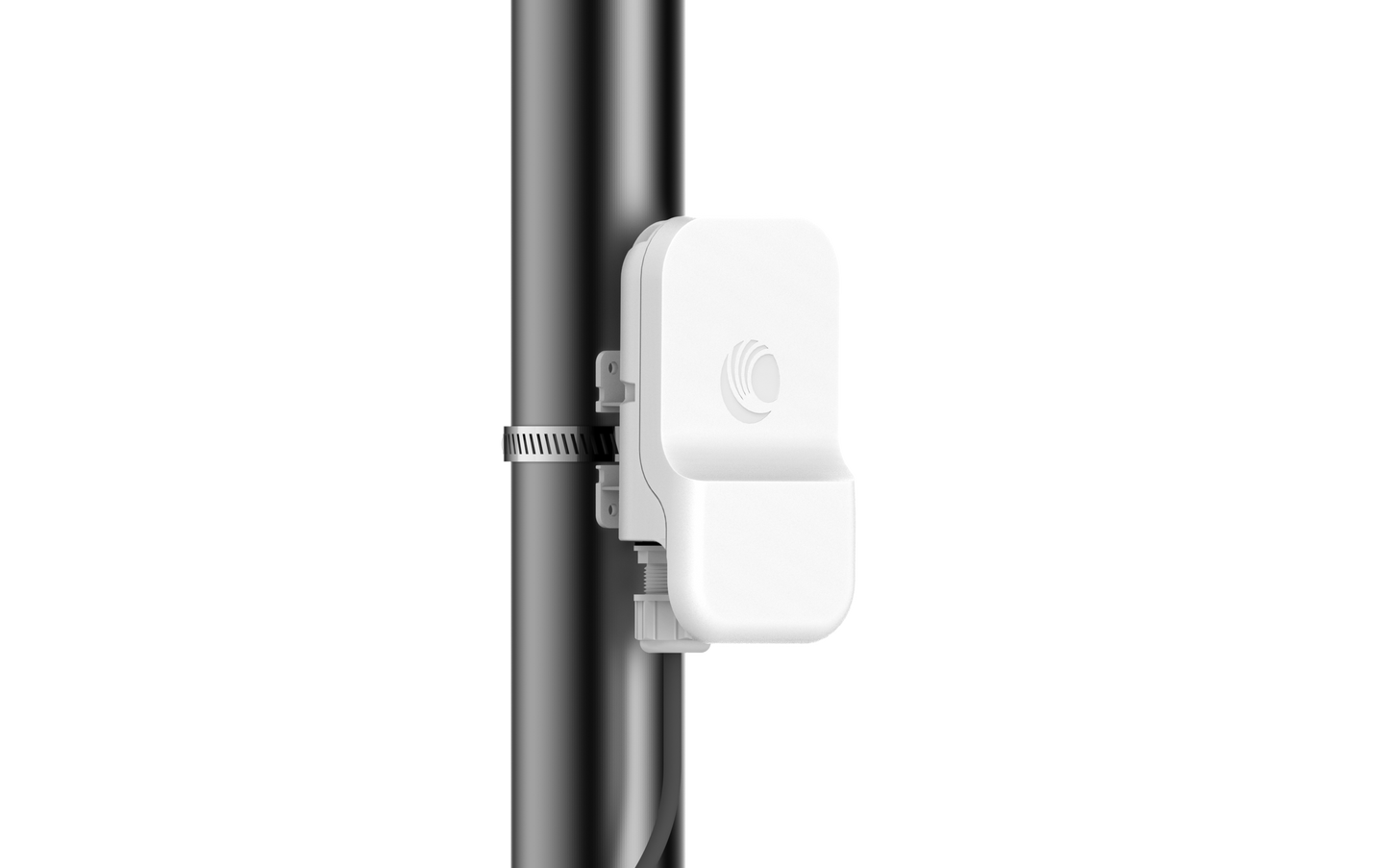 Cambium cnWave 60GHz white rectangular wireless access point on pole