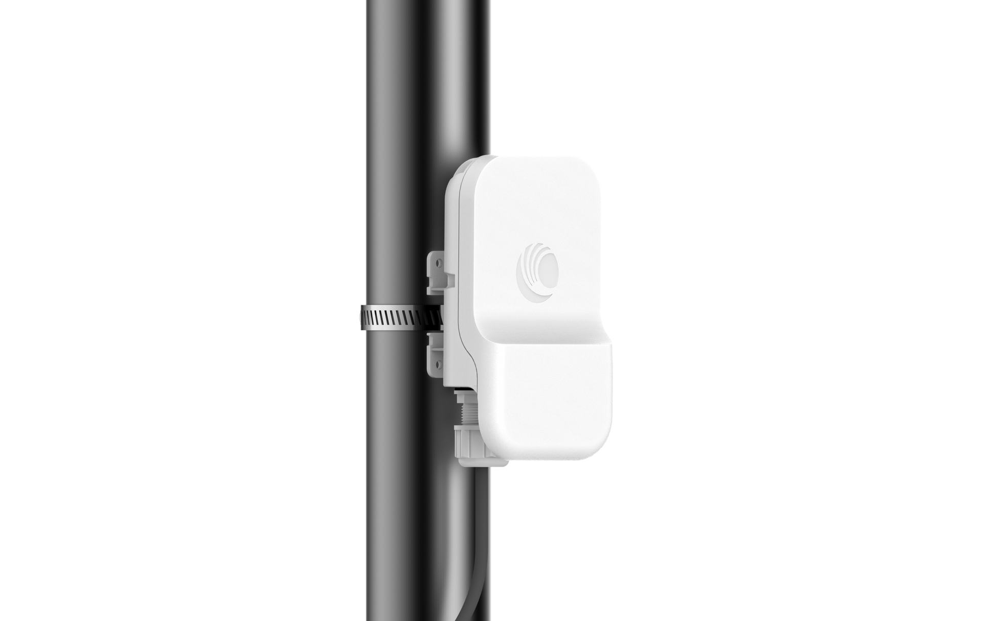 Cambium cnWave 60GHz white rectangular wireless access point on pole