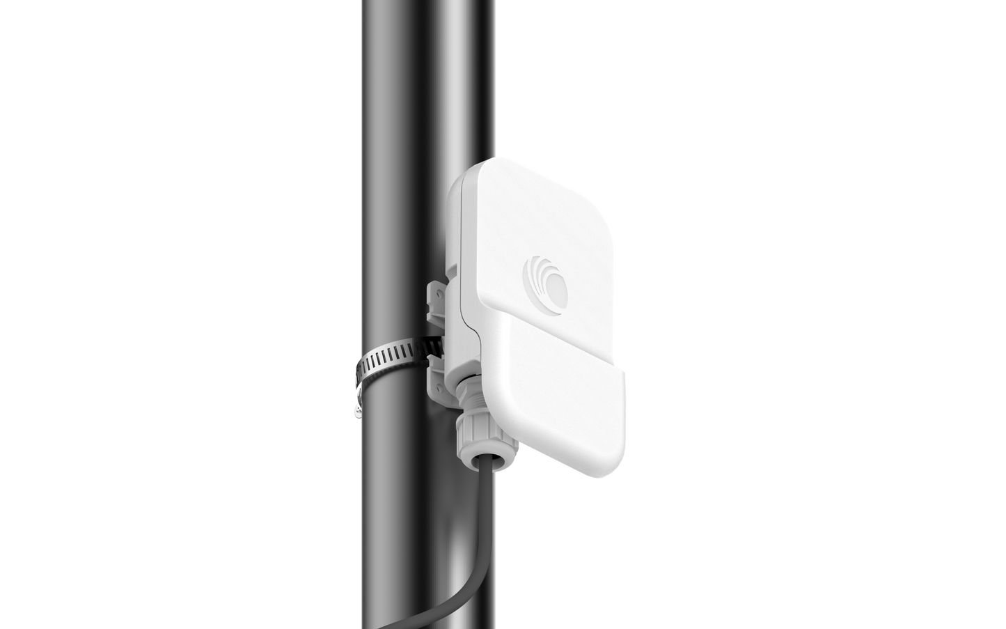 Cambium cnWave 60GHz white outdoor access point mounted on pole