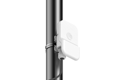 Cambium cnWave 60GHz white outdoor access point mounted on pole