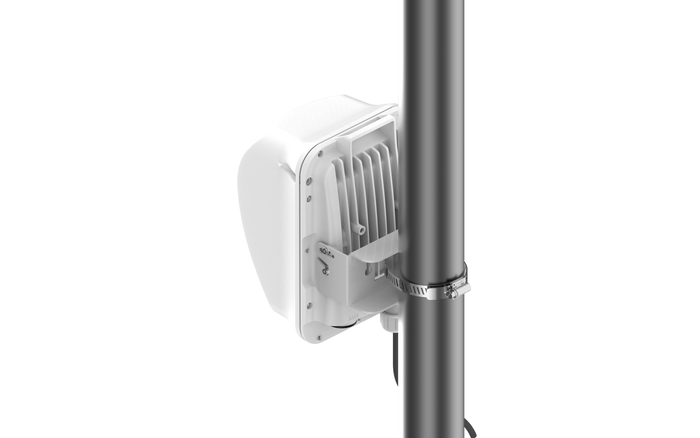 Cambium cnWave 60GHz bridge white outdoor AP on pole with cooling fins