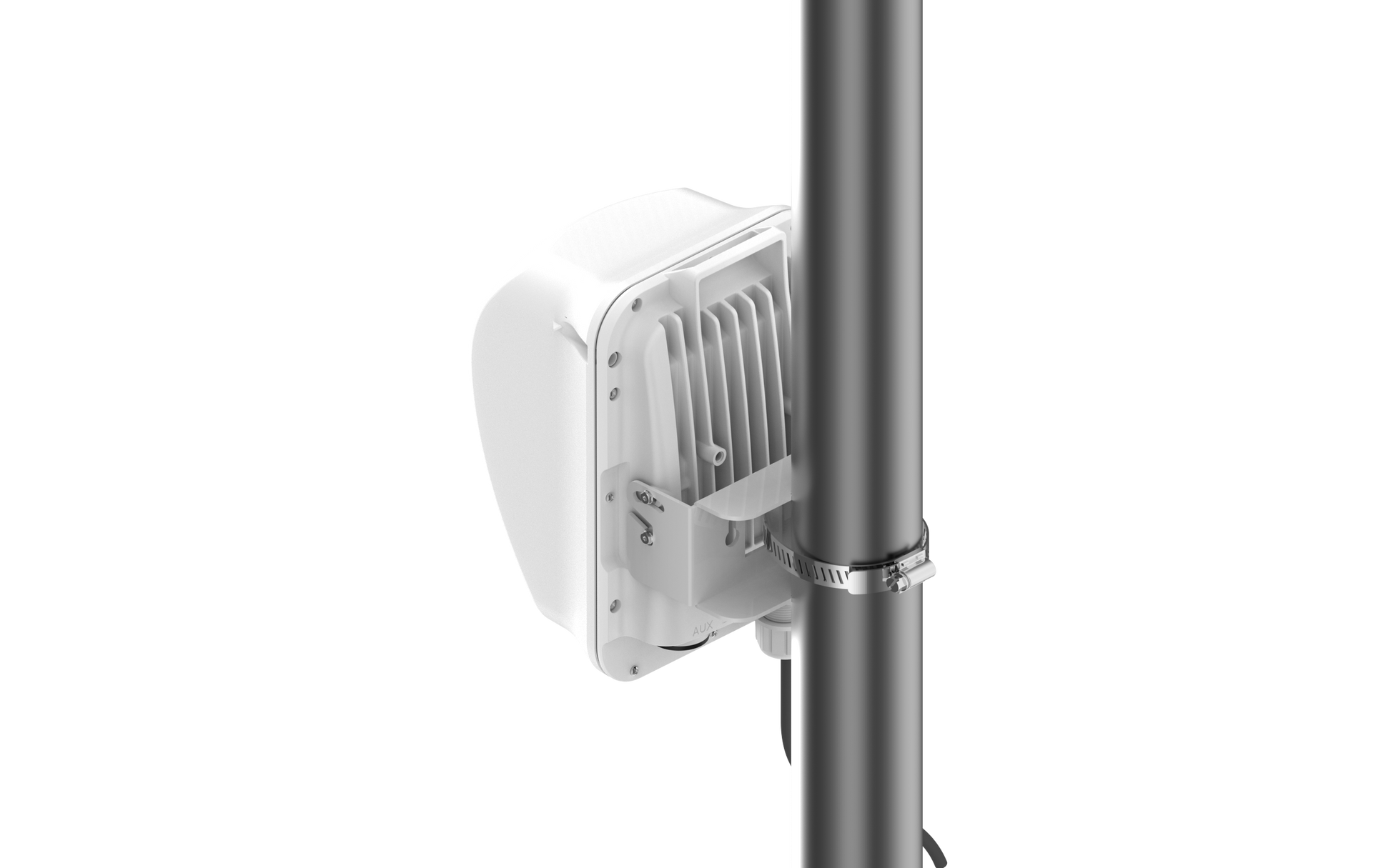 Cambium cnWave 60GHz bridge white outdoor AP on pole with cooling fins
