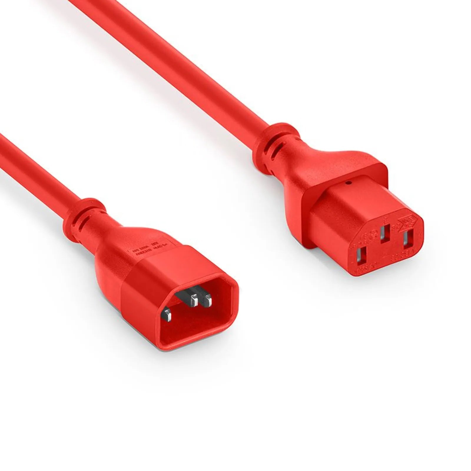 Red IEC C13 to C14 power cord with molded plastic connectors, 250V 10A