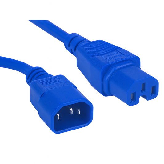 IEC C14 to C15 Power Cable | 250V | High-Temp Rated | 1-5m | Black, Red, Blue