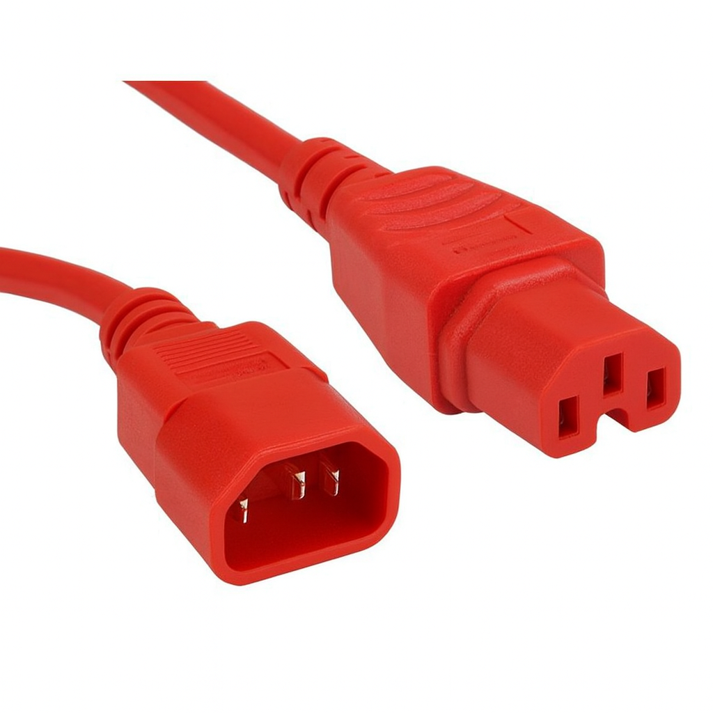Red IEC C14 male to C15 female high-temp power cable, 250V, 1-5m