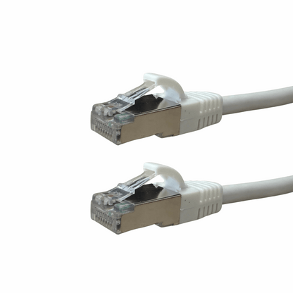 White CAT6A S/FTP slim Ethernet cable with silver RJ45 connectors