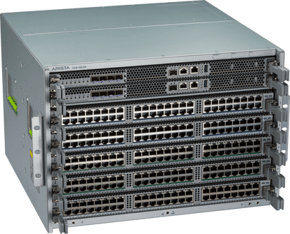 Arista 750X 8-slot chassis bundle with dc9-750-gh switch, gray chassis, ethernet ports