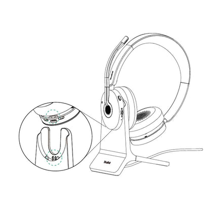 White Logitech H601 headset on Yealink CH-BH74/WH68-H charging stand