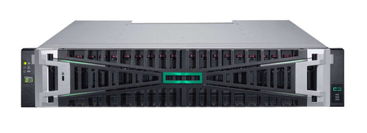 HPE S3T80A MSA 2070 SFF SAN array with silver black rack and green panel