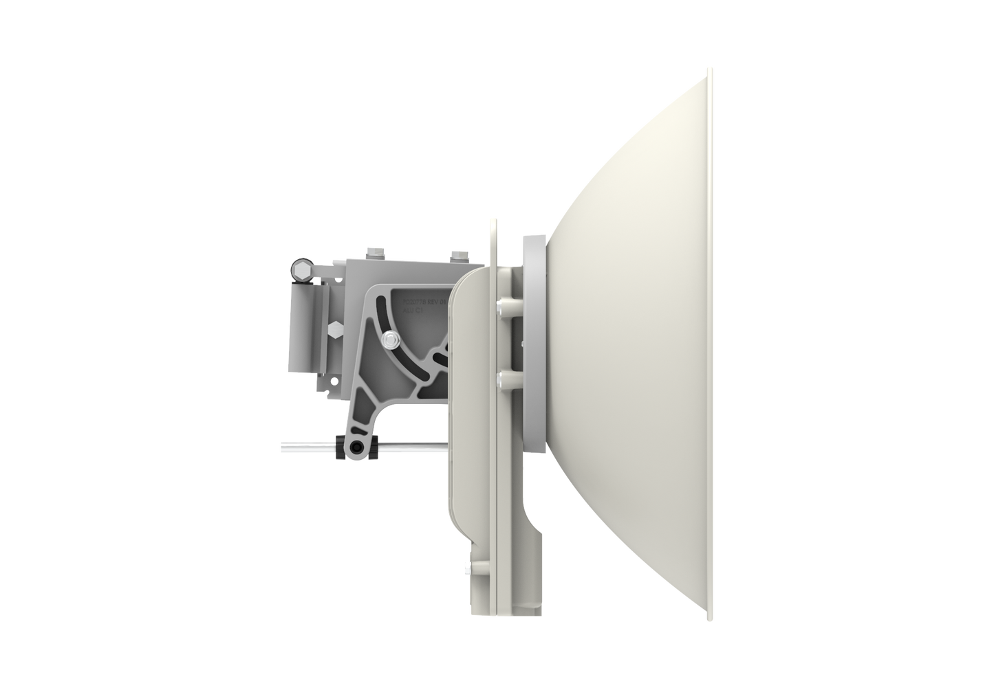 Cambium cnWave C100 CPE white sleek satellite dish with metallic bracket