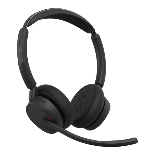 Black jabra evolve3 45 uc wireless anc stereo headset with flexible microphone arm padded earcups and usb-c dongle
