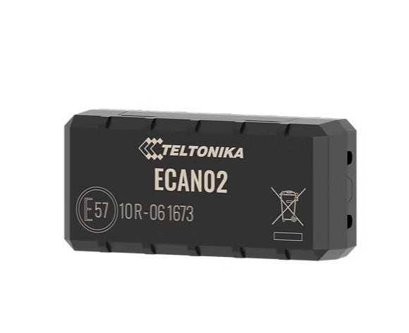 Black teltonika ecan02 contactless can bus adapter with rugged rectangular design and textured edges for fleet telematics