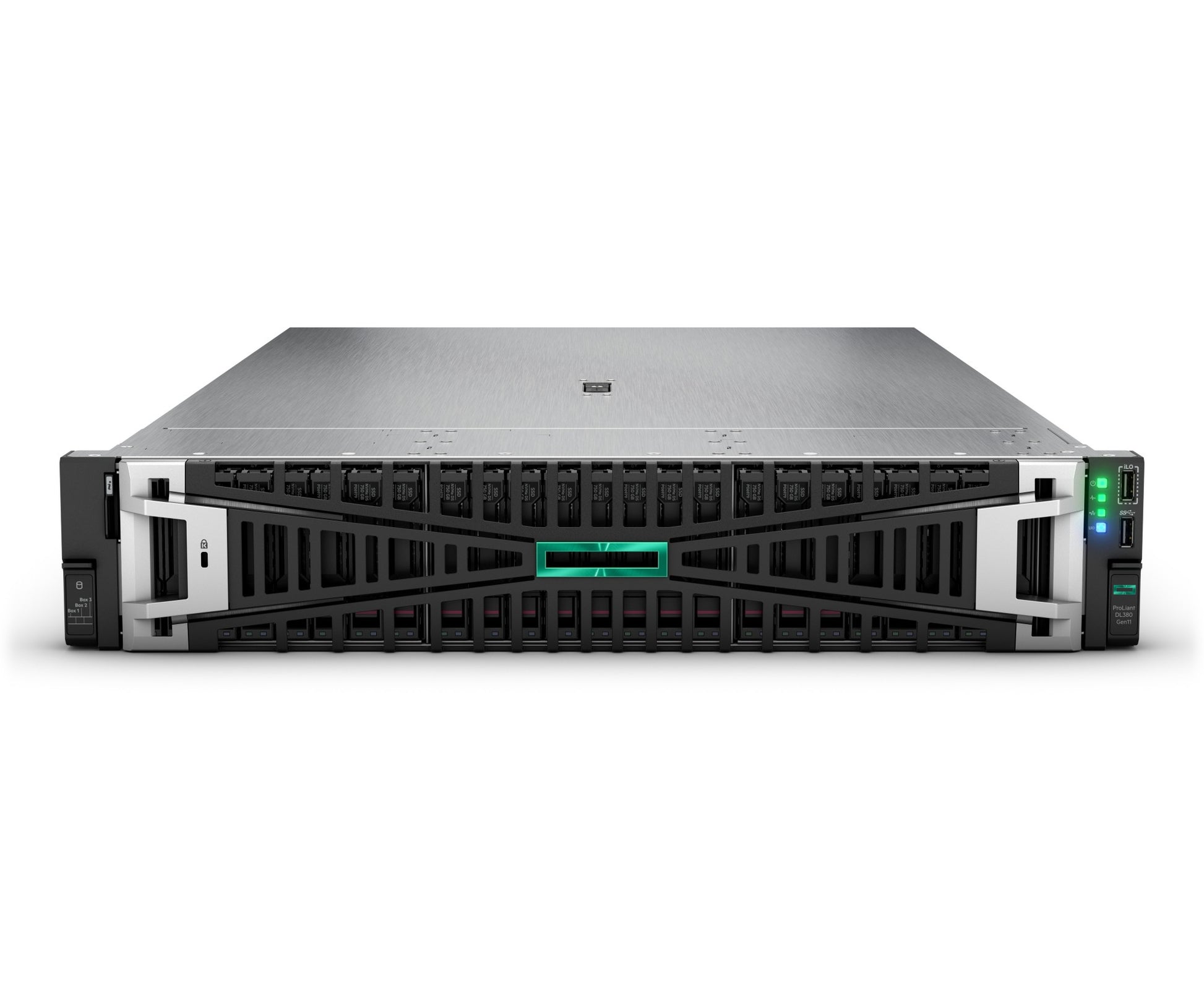 HPE ProLiant DL380 Gen11 server with green LED front panel