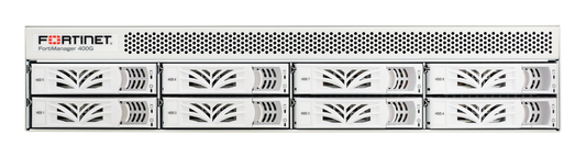 White Fortinet FortiManager 400G appliance with perforated top and ventilation grilles