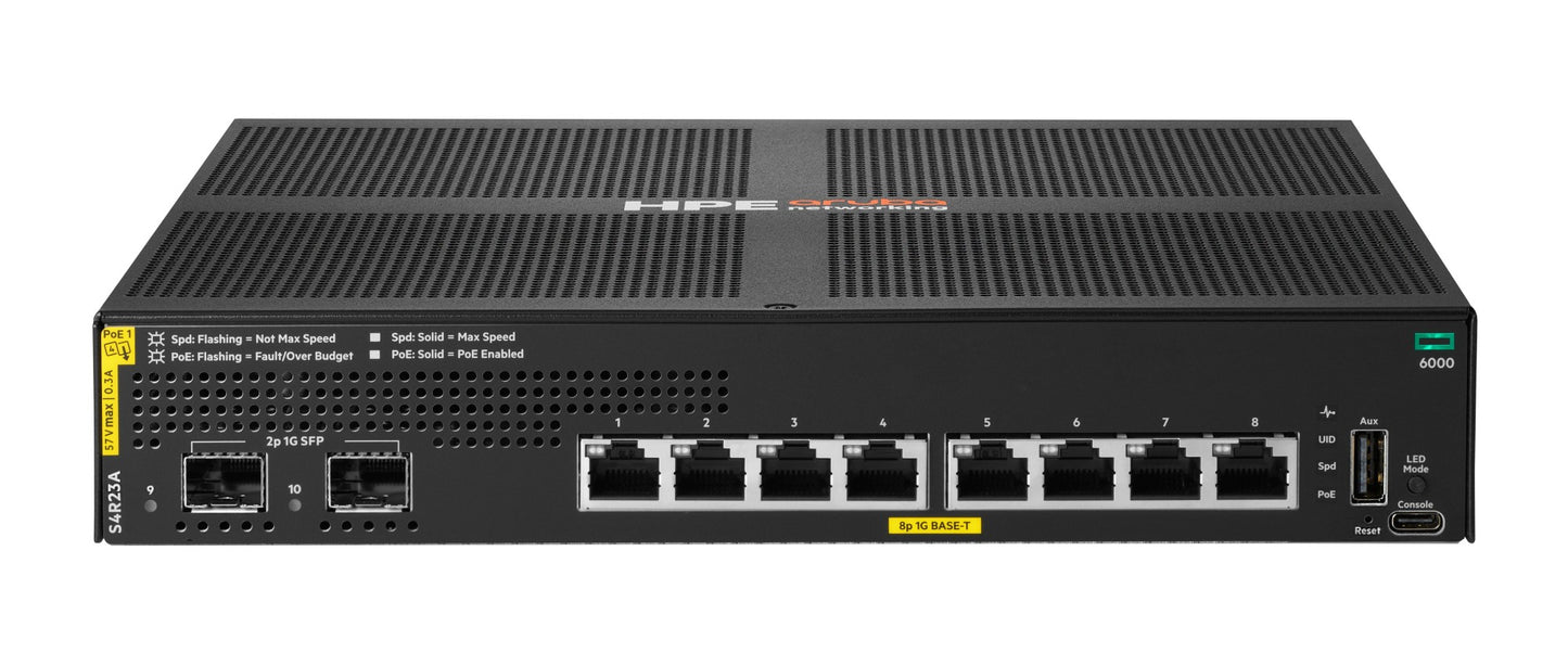 Aruba S4R23A | CX 6000 8-Port 1GbE PoE+ Switch, 2 x SFP Uplinks, 67W PoE