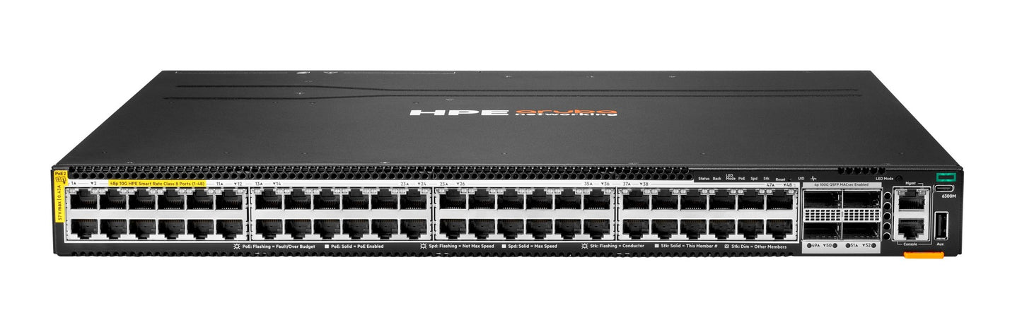 Aruba S0E91A | CX 6300M 48 x 1G/2.5G/5G/10G PoE+ Ports, 4 x 100G MACsec, Layer 3 Switch
