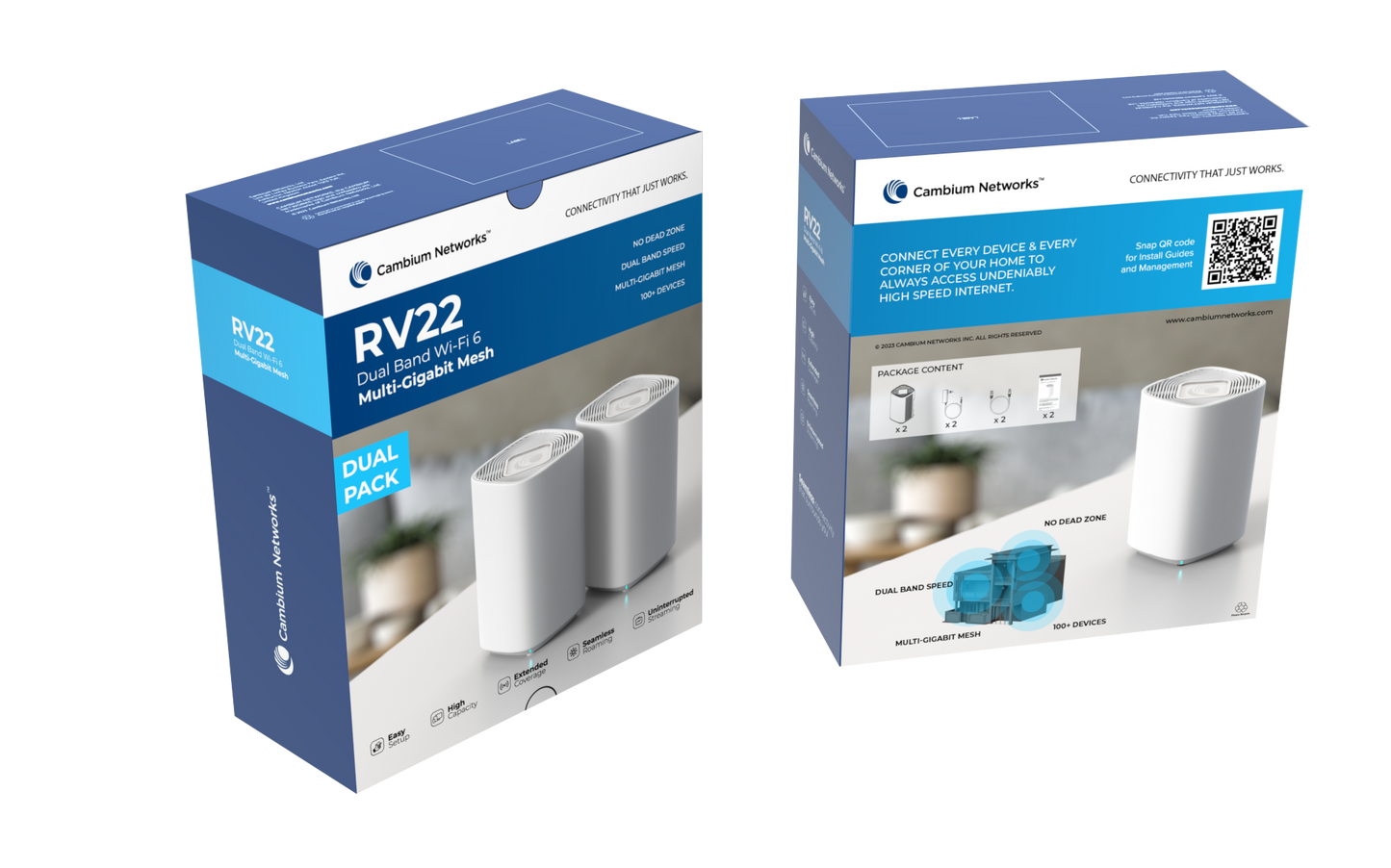 Cambium Networks RV22 Wi-Fi 6 dual band mesh router duo in white dual pack