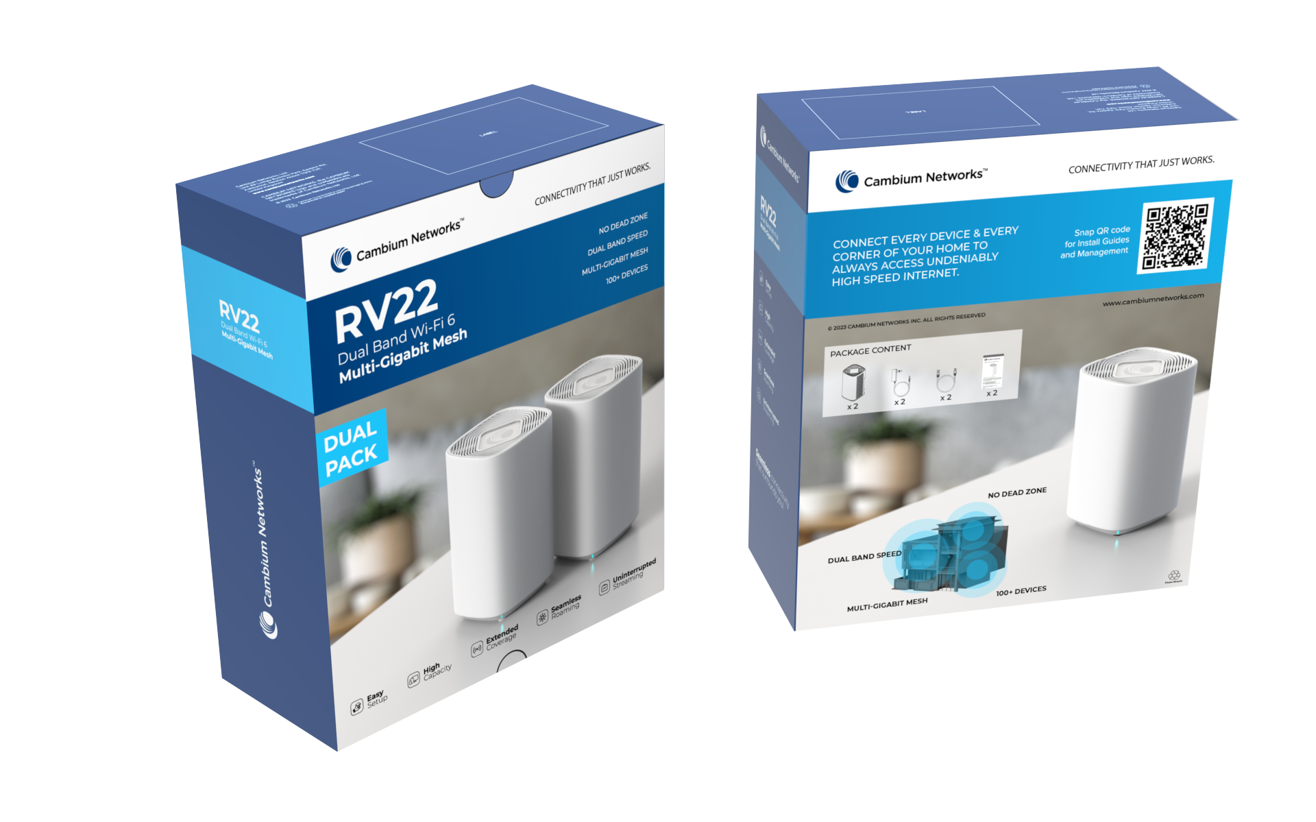 Cambium Networks RV22 Wi-Fi 6 dual band mesh router duo in white dual pack