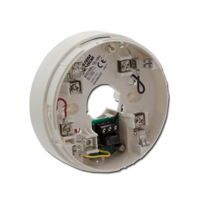 Back of white Honeywell ECO1000BREL12L relay latching base with circuit board and wiring terminals