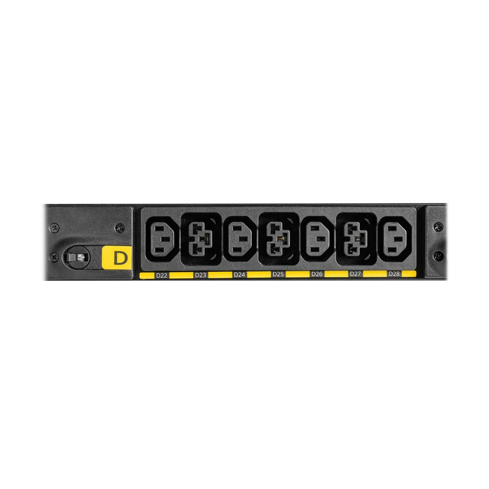 Eaton EVBAGU23X-E black yellow PDU rear with outlets d22-d28