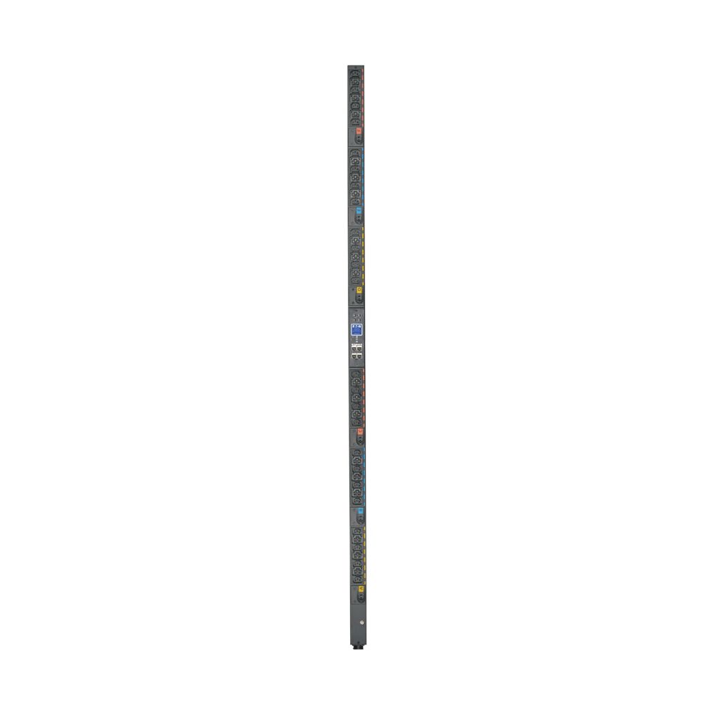 Eaton EVMIGU23X-E black metal server rack PDU with labeled ports and lights