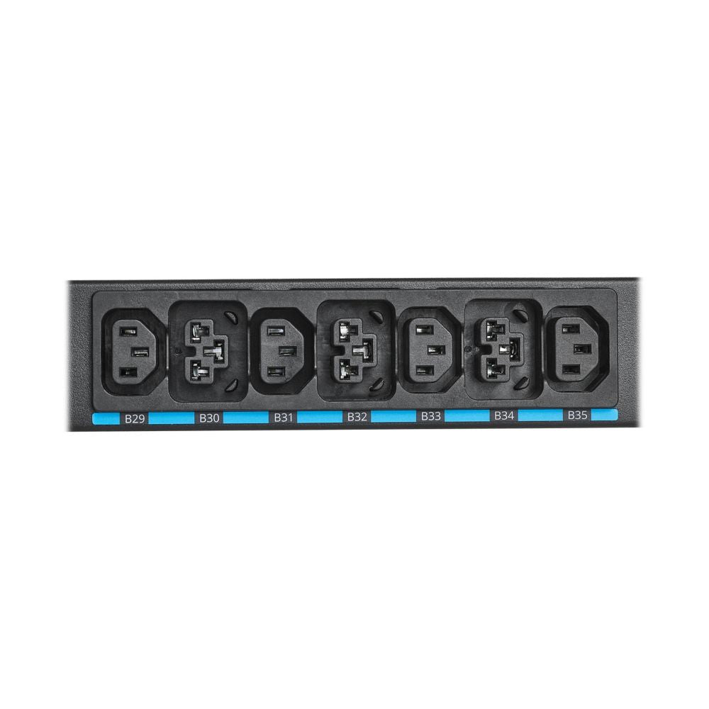 Eaton EVMIGU23X-E G4 PDU back view with 5 grounded outlets and blue ports
