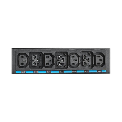 Eaton EVMIGU23X-E G4 PDU back view with 5 grounded outlets and blue ports