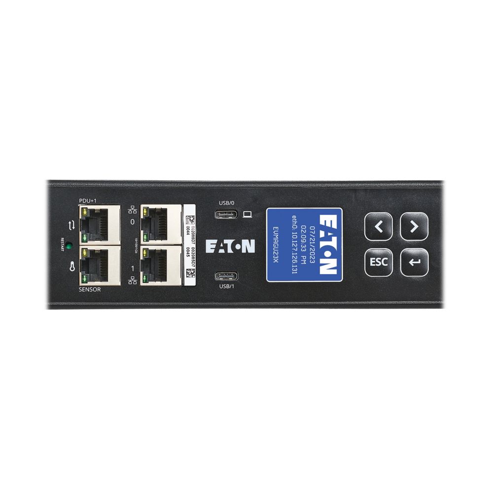 Eaton EVMAGU23X-E G4 Managed PDU rear with PDU124X, 4 Ethernet ports, USB