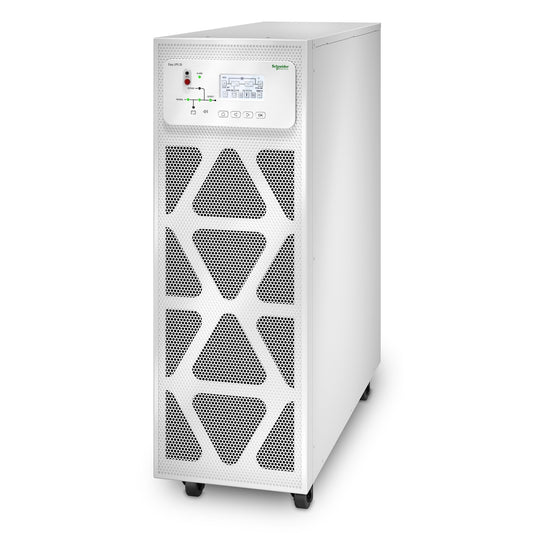 White schneider electric apc e3sup s20k3i easy ups 3s 20kva online ups with triangular perforated front panel and control display