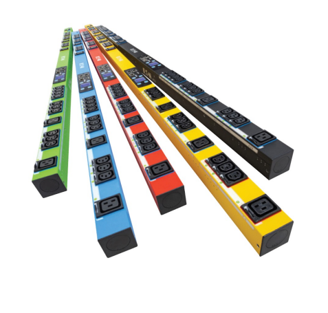 Colorful rectangular power strips with multiple black outlets and sleek plastic design for Eaton FlexPDU G2 door sensor environmental monitoring accessory