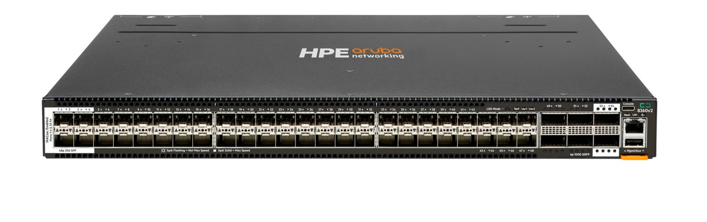 Aruba JL704C | 8360-48Y6C v2 Switch, 48 SFP+ Ports, 6 QSFP+ Uplinks, L3 Managed