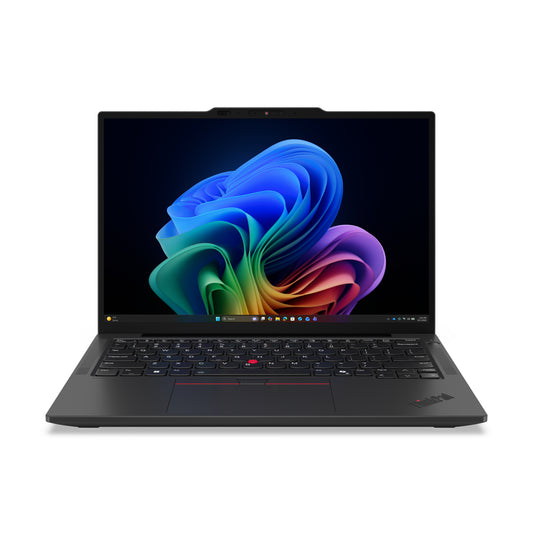 Black lenovo thinkpad x13 gen 7 laptop with sleek design and vibrant windows 11 wallpaper on screen